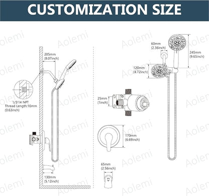 Aolemi Tub Shower Faucet Set Dual 8 Mode Head Valve Kit Brushed Gold | Valve and Trim Kit, ABS Shower Head and Handheld System, Bathroom Bath Tub Spout 6.3",SUS304,Single Handle