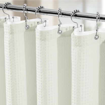 3 in 1 Shower Curtain Set, Waffle Shower Curtain and Liner Set with 12 Double Sided Shower Curtain Hooks, 258GSM Luxury Weighted Cloth Shower Curtains for Bathroom, 72 W x 72 H, Cream