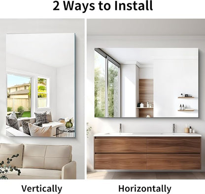 CILIBER Frameless Mirror, 60x40 Mirrors for Wall, Large Bathroom Mirror for Over Sink, Rectangle Frameless Vanity Mirror with Polished Edge, 3mm Tempered Glass, Hangs Horizontally or Vertically