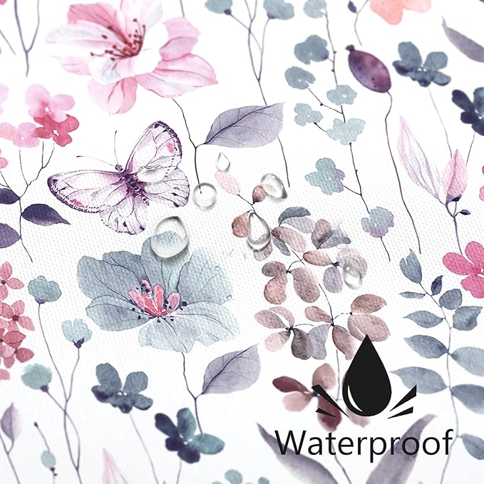Watercolor Floral Shower Curtain 60x72, Pink Blue Flower Fabric Shower Curtain for Bathroom, Cute Wildflower Butterfly Cloth Shower Curtain Set with Hooks