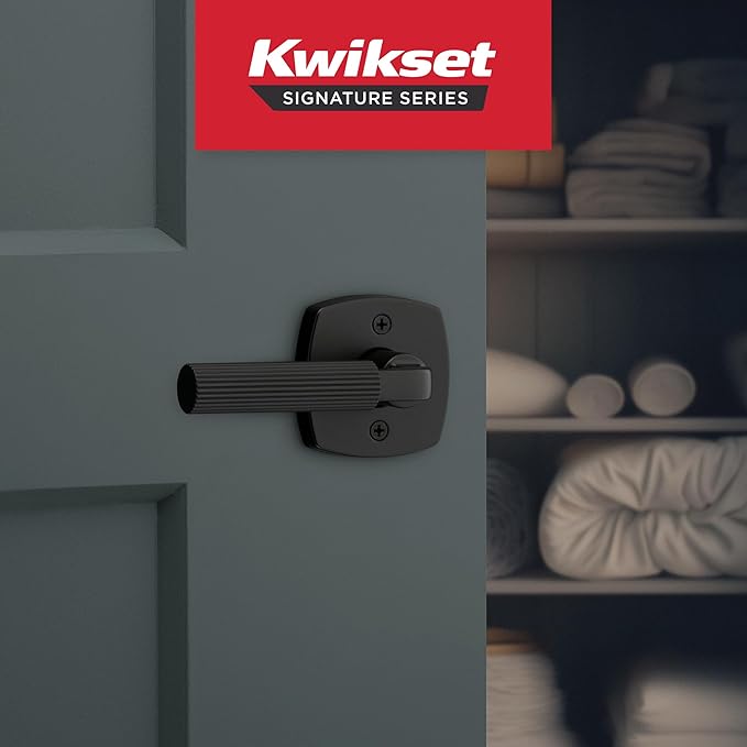 Kwikset Mirada Midtown Dummy Door Handle, Single Sided Lever for Closets, French Double Doors, and Pantry, Matte Black Non-Turning Reversible Interior Push/Pull Lever