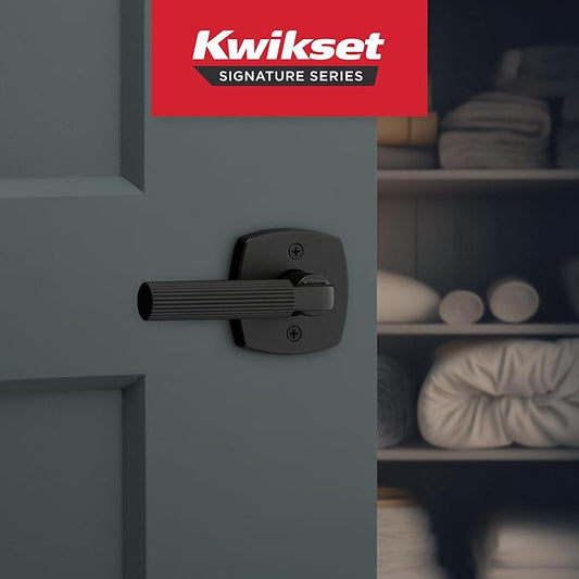 Kwikset Mirada Midtown Dummy Door Handle, Single Sided Lever for Closets, French Double Doors, and Pantry, Matte Black Non-Turning Reversible Interior Push/Pull Lever