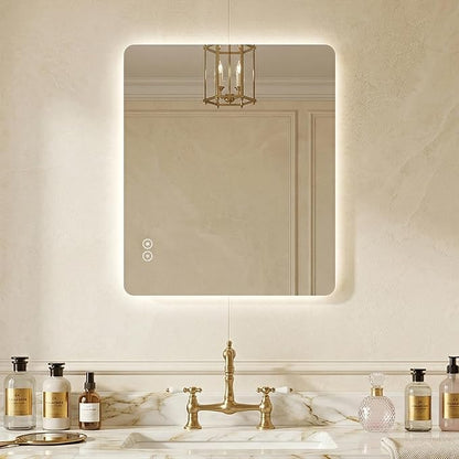 LAIYA 36"L x 30"W Rectangular LED Bathroom Mirror with Lights, HD, Anti-Fog | Dimmable LED Bathroom Mirror with Lights, Frameless Anti-Fog Vanity Mirror, HD Silver, Horizontal/Vertical Installation.