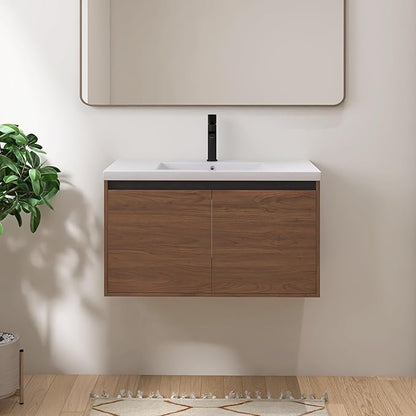 36" Floating Bathroom Vanity,36 Inch Bathroom Vanity with Sink,Single Sink Wall Mounted Vanity Combo,Dark Brown Wall Mounted Cabinet Set