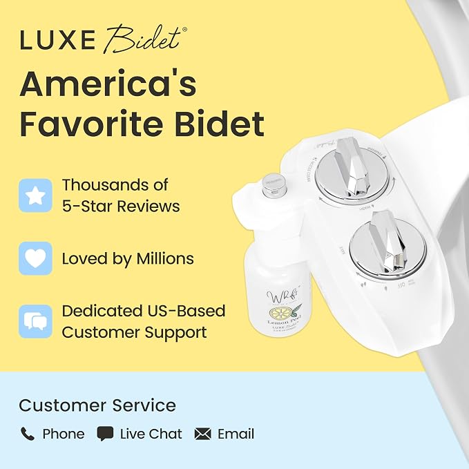 LUXE Bidet WHIFT 185 Bidet - Deodorizing EZ-Lift Bidet Attachment, Chrome | Non-Electric, Built-In Deodorizing Spray, Cold Water, Lemon Refill Included, Easy Slide-In Install, Rear & Feminine Wash