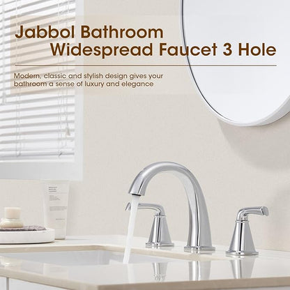 Widespread Bathroom Faucet 3 Hole, Polished Chrome Bathroom Sink Faucet, 2 Handle Brass Bathroom Faucets for Vanity Faucet with Pop Up Drain and 2 Supply Lines