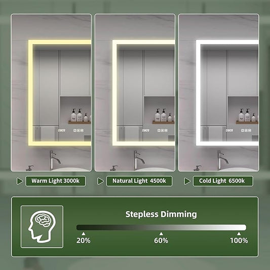 LED Medicine Cabinet Mirror, 60x30 Inch Bathroom Storage, Recessed/Wall Mount, Plug-in/Hardwired, 3 Color Dimmable Light, Anti-Fog, Time Temp Display