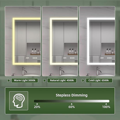 LED Medicine Cabinet Mirror, 36 x 30 Inch Inch Bathroom Storage, Recessed/Wall Mount, Plug-in/Hardwired, 3 Color Dimmable Light, Anti-Fog, Time Temp Display