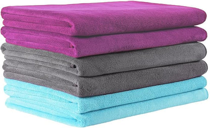 JML Microfiber Bath Towel Set, 27" x 55", 6 Pack, Purple/Grey/Light Blue | Extra Absorbent, Fast Drying, Lint Free, Fade Resistant, Hanging Loop, Multipurpose for Swimming, Fitness, Sport, Yoga