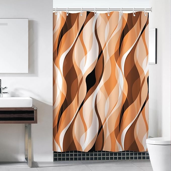 Orange Shower Curtain, Modern Abstract Burnt Orange Striped Shower Curtain Set for Bathroom Waterproof Polyester Shower Curtain with Hooks, 60x72 Inch