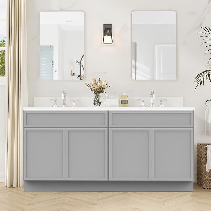 72 Inch Bathroom Vanity Base Only, Double Vanity Cabinet with Soft Closing Door, 2ea 36 inch Cabinet, Without Top,Grey