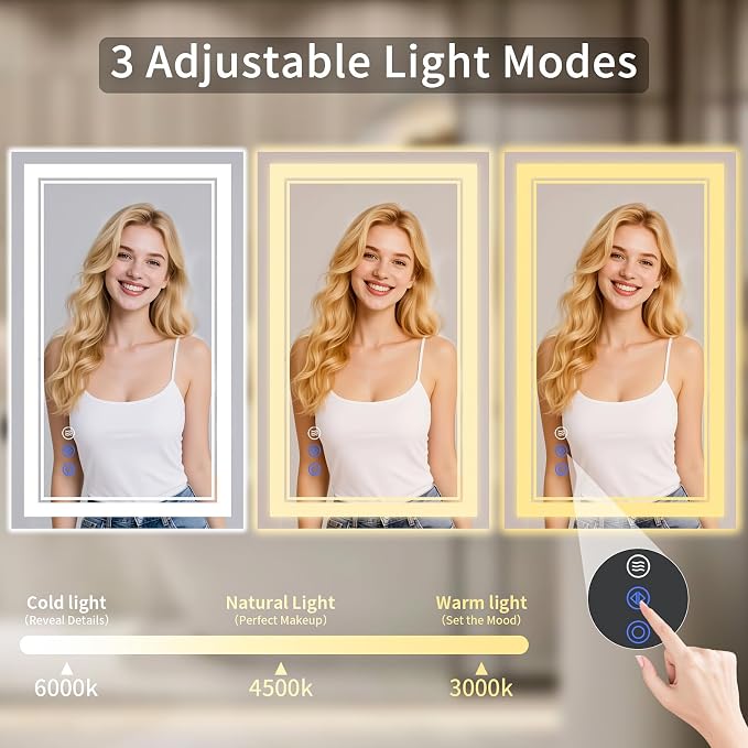 24"x32" LED Bathroom Mirror with Lights, Anti-Fog, Backlit + Front Lit, Dimmable, Led Vanity Mirror for Wall, Lighted Bathroom Mirror, 3 Colors, Shatter-Proof Tempered Glass