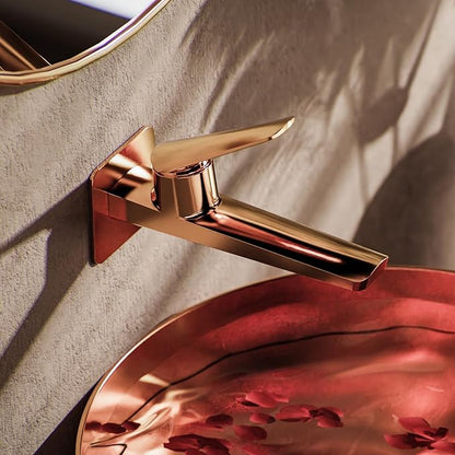 BiaoTeng Concealed Wall Mounted Bathroom Faucet Single Handle Hot and Cold Brass Faucets for Bathroom Sinks One Hole Rose Gold
