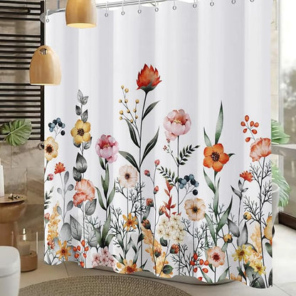 Floral Shower Curtain, Flower Shower Curtains for Bathroom, Watercolor Leaf Bathroom Curtain, Fabric Shower Curtains for Home Hotels Bathtubs Decor Easy Care Machine Washable 72x72