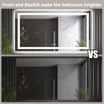 EchosLife 66"x36" LED Lit Bathroom Mirror | Backlit + Front Lit, Anti-Fog, Stepless Dimmable, 3 Colors, Memory, Tempered Glass, UL Listed, Horizontal/Vertical