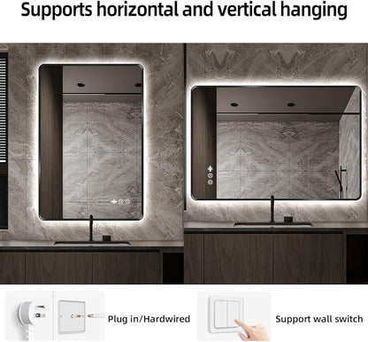 30" x 36" Black LED Bathroom Mirror with Lights - Motion Sensor | Smart Backlit Mirror Bathroom, Anti-Fog, 3-Color Stepless Dimmable, Memory Function, Metal Framed Rounded-Corner Rectangle