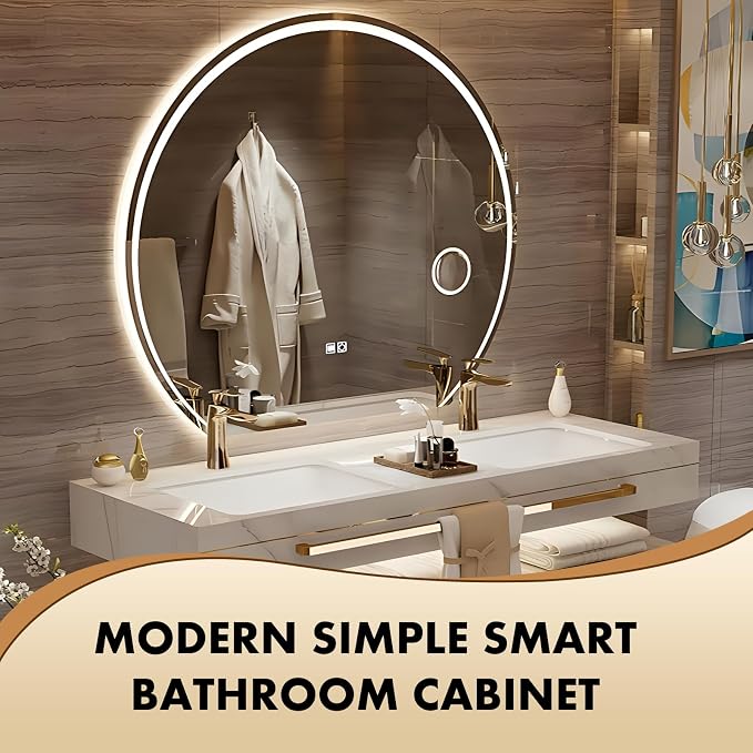 Floating Bathroom Vanity with Sink, Luxury Bathroom Vanity with LED Round Smart Defogger Mirror,Multilayer Solid Wood Spacious Storage Drawer Include Faucet and Drain Fittings,Double Sink(72")