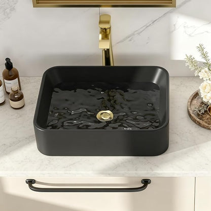Black Vessel Sink, 19x15 Inch Bathroom Sink Rectangle Above Counter | Modern Ceramic Vessel Sink, Stain Resistant Wash Basin for Bathroom Vanity & Powder Room