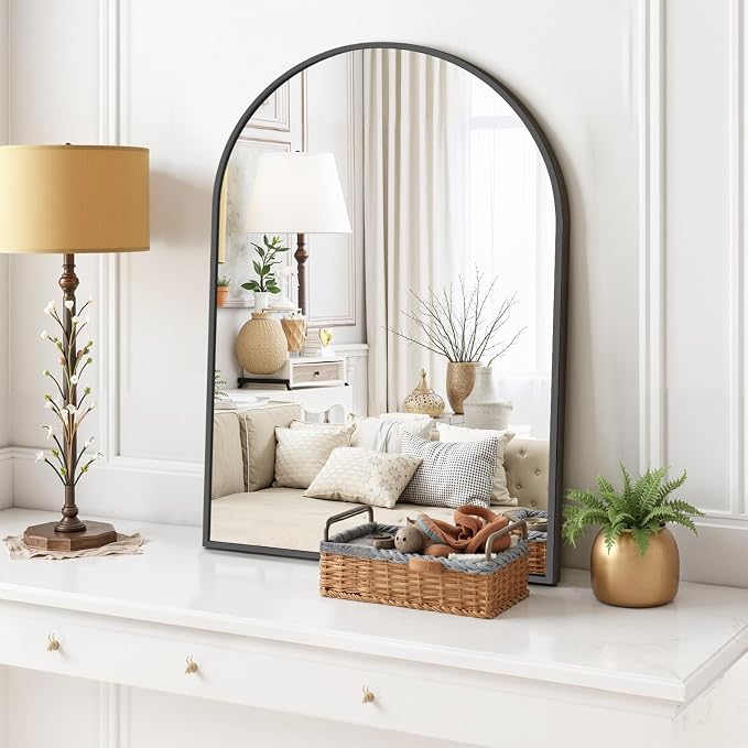 Arched Wall Mirror 30x20 Inch Black Bathroom Vanity Mirror with Metal Frame | Modern Arch Mirror for Bedroom, Living Room, Entryway, Wall Mounted Decorative Mirror