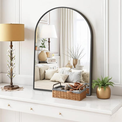 Arched Wall Mirror 30x20 Inch Black Bathroom Vanity Mirror with Metal Frame | Modern Arch Mirror for Bedroom, Living Room, Entryway, Wall Mounted Decorative Mirror