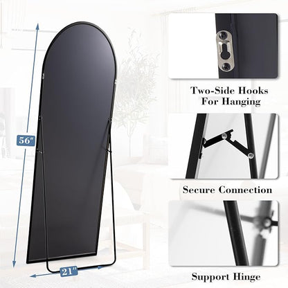 NEWBULIG Arched Full Length Floor Mirror 56"x15", Body Standing Mirror | Wall Hanging or Leaning, Shatter-Proof Glass, Aluminum Alloy Frame with Stand, Home Decor Bedroom, Black