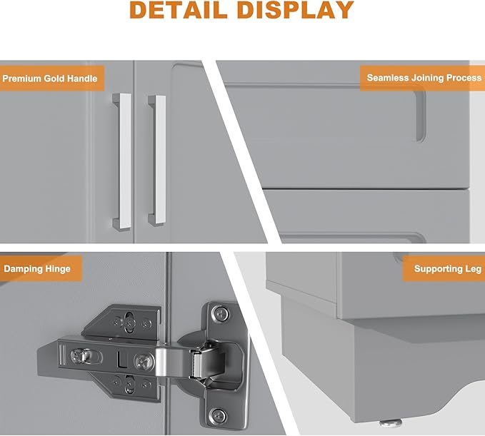 Bathroom Vanity with Ceramic Sink, Bathroom Vanity Cabinet with 2 Doors, 32 Inches Wooden Cabinet with Sink, Grey