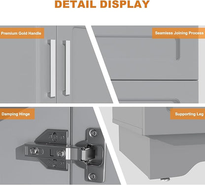 Bathroom Vanity with Ceramic Sink, Bathroom Vanity Cabinet with 2 Doors, 32 Inches Wooden Cabinet with Sink, Grey