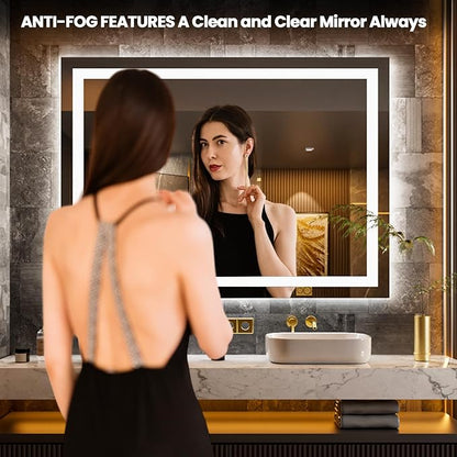 LOAAO 44"X60" LED Bathroom Mirror with Lights, UL Listed | Anti-Fog, Dimmable, 3 Color Temperature, Backlit + Front Lit, Memory Function, Tempered Glass