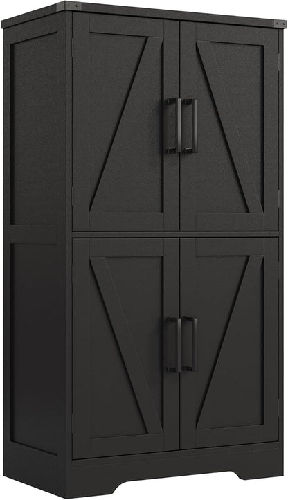 Treocho Farmhouse Bathroom Floor Cabinet with Adjustable Shelves | 13.78"D x 23.62"W x 43.46"H, Freestanding Kitchen Pantry Cabinet, Cupboard for Living Room, Dining Room, Black