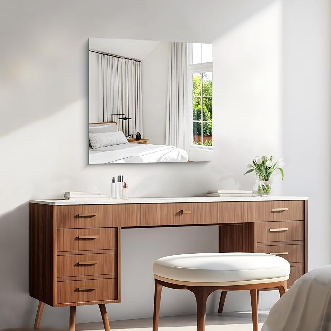 KOCUUY Frameless Mirror, 24"x24" Bathroom Mirror for Over Sink, Upgraded Shatterproof, Large Rectangle Unframed Mirror for Wall, Bathroom, Bedroom, Living Room, Entryway, Hang Horizontal/Vertical