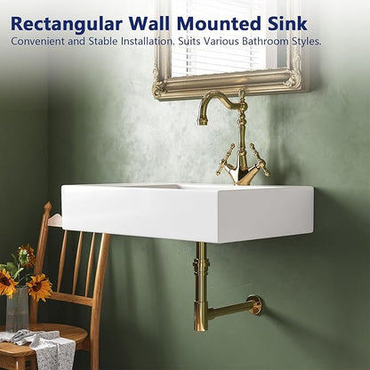 DeerValley 23x16 Inch Wall Mount Bathroom Sink, White Ceramic Rectangular Wall Hung Sink with Right Side Faucet Hole, DV-1WS0126R