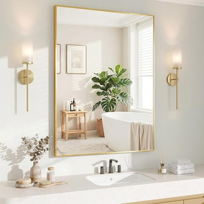 Koonmi Gold Mirrors for Wall, 30x40 Inch Bathroom Mirror, Rectangular Wall Mirror for Living Room Bedroom Bathroom, Hangs Horizontally or Vertically