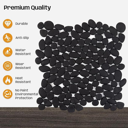 Pebble Tile for Shower Floor, 12"x12" Black Pebble Tiles, 5 SqFt | Slip-resistant Pebble Floor Tile for Bathroom, Shower, Kitchen Walls & Outdoor Areas, Mesh-Backed Easy to Install