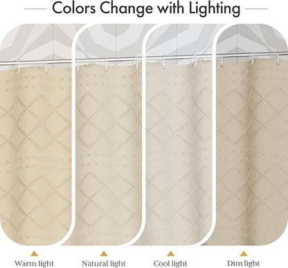 AmazerBath Boho Farmhouse Shower Curtain with Tassels, Soft Cloth Chevron Beige Shower Curtain Set, Fabric Diamond Stripes Rustic Shower Curtain with Hooks, Hotel Quality, 72x72 Inches