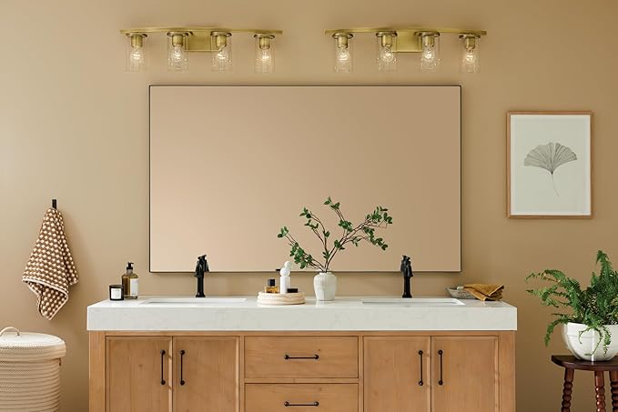 Kichler Crosby 31.25" 4-Light Vanity Light with Clear Glass in Natural Brass, for Bathroom, (31.25 x 8.75), 45498NBRCLR