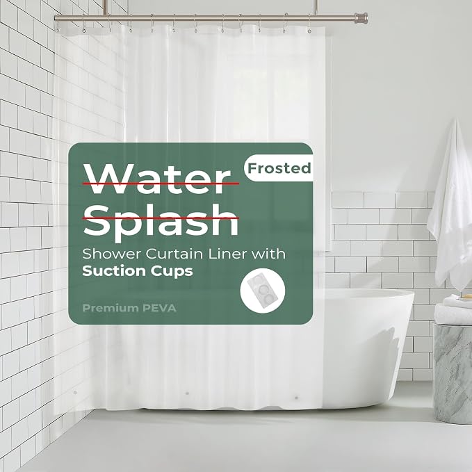 Shower Curtain Liner with Side Suction Cups, Premium PEVA Plastic Shower Liner with 3 Magnets, Waterproof Bathroom Curtain, 72 x 72, Frosted
