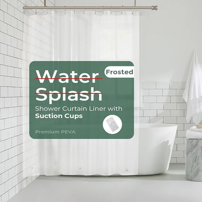 Shower Curtain Liner with Side Suction Cups, Premium PEVA Plastic Shower Liner with 3 Magnets, Waterproof Bathroom Curtain, 72 x 72, Frosted