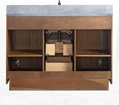 HOMEBEYOND 48" Bathroom Vanity with Single Sink & Ceramic Top, MDF Material Vanity Cabinet with Basin Combo, Soft-Closing Doors, Removable Shelf, Backsplash, Tan