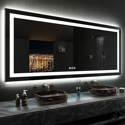 LOAAO 84"X40" RGB LED Bathroom Mirror with Lights, UL Listed | Anti-Fog, Dimmable, RGB Backlit + Front Lighted, Memory Function, Tempered Glass