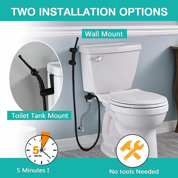 BARROCK Advanced Handheld Bidet Sprayer Set for Toilet, Bathroom Ergonomic Jet Bidet Spray Attachment Kit for Muslim Shower, Feminine Hygiene, Bathing Pets and Washing Baby Cloth Diaper, Matte Black