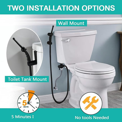 BARROCK Advanced Handheld Bidet Sprayer Set for Toilet, Bathroom Ergonomic Jet Bidet Spray Attachment Kit for Muslim Shower, Feminine Hygiene, Bathing Pets and Washing Baby Cloth Diaper, Matte Black