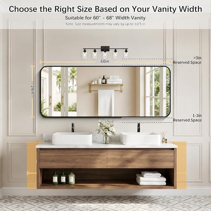 DESBING 60" x 24"Bathroom Mirror, Matte Black Wall Mirror with Metal Frame, Decorative Rectangular Vanity Mirror for Bedroom Bathroom Living Room Entryway (Horizontal/Vertical)