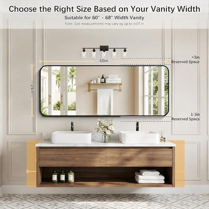 DESBING 60" x 24"Bathroom Mirror, Matte Black Wall Mirror with Metal Frame, Decorative Rectangular Vanity Mirror for Bedroom Bathroom Living Room Entryway (Horizontal/Vertical)