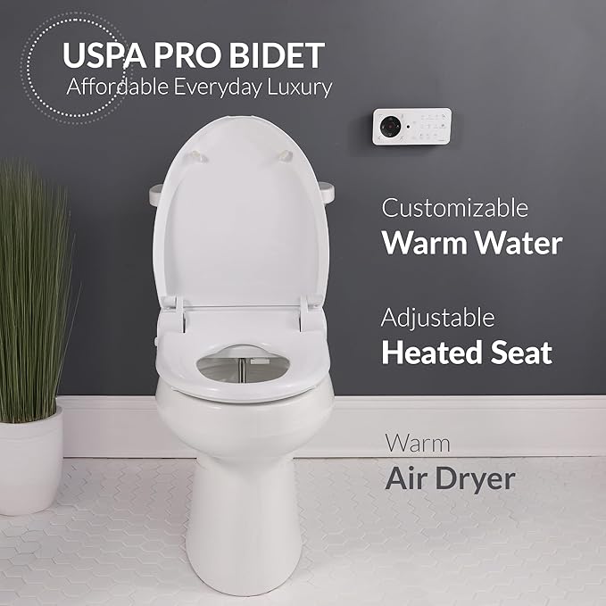 Bio Bidet USPA PRO Modern Bidet Seat, Warm Water, Heated Seat & Dryer, Remote Control, Elongated