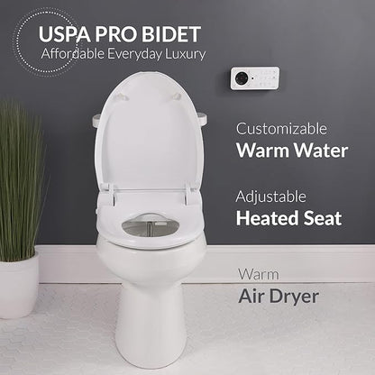 Bio Bidet USPA PRO Modern Bidet Seat, Warm Water, Heated Seat & Dryer, Remote Control, Round