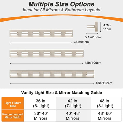 Bathroom Lights Fixtures Over Mirror, 360°Rotate Modern LED Vanity Lights for Bathroom, 56W Dimmable & High CRI Acrylic Wall Lighting, No Assembly Required (Brushed Nickel, 7-Light, 42 Inch)