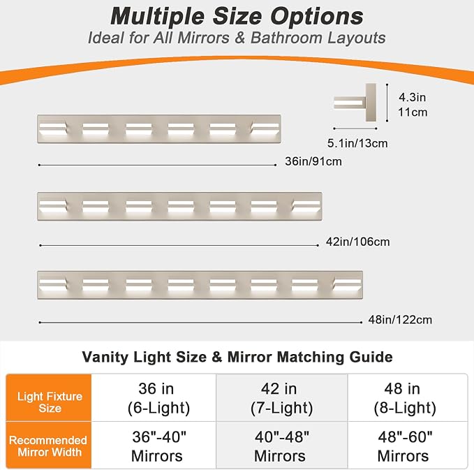 Bathroom Lights Fixtures Over Mirror, 360°Rotate Modern LED Vanity Lights for Bathroom, 48W Dimmable & High CRI Acrylic Wall Lighting, No Assembly Required (Brushed Nickel, 6-Light, 36 Inch)