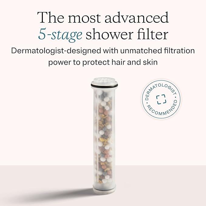 High Pressure Handheld 5-Stage Filtered Shower Head, Hard Water | Removes chlorine & heavy metals for healthier hair & skin; water softener shower filter, dermatologist-formulated