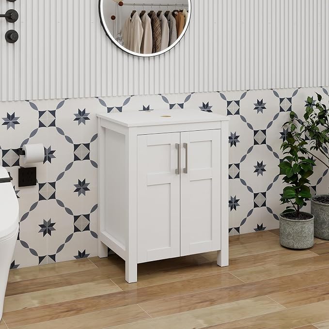 YOURLITE Bathroom Vanity, 24" Modern White Bathroom Cabinet