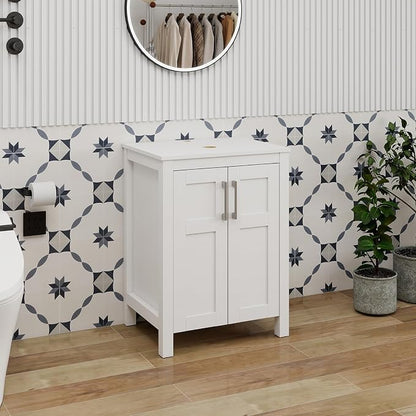 YOURLITE Bathroom Vanity, 24" Modern White Bathroom Cabinet